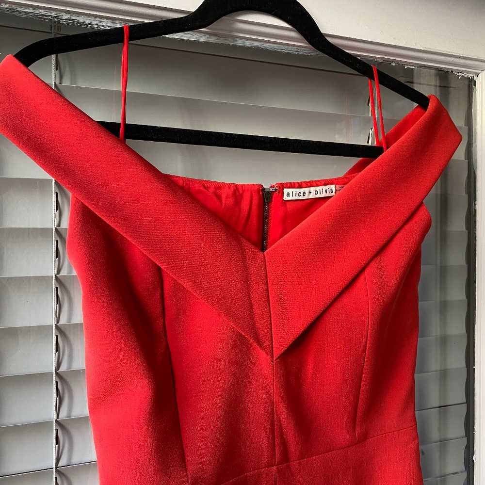 Alice  + Olivia Sienna Off-the-Shoulder Sheath Dress, Bright Red